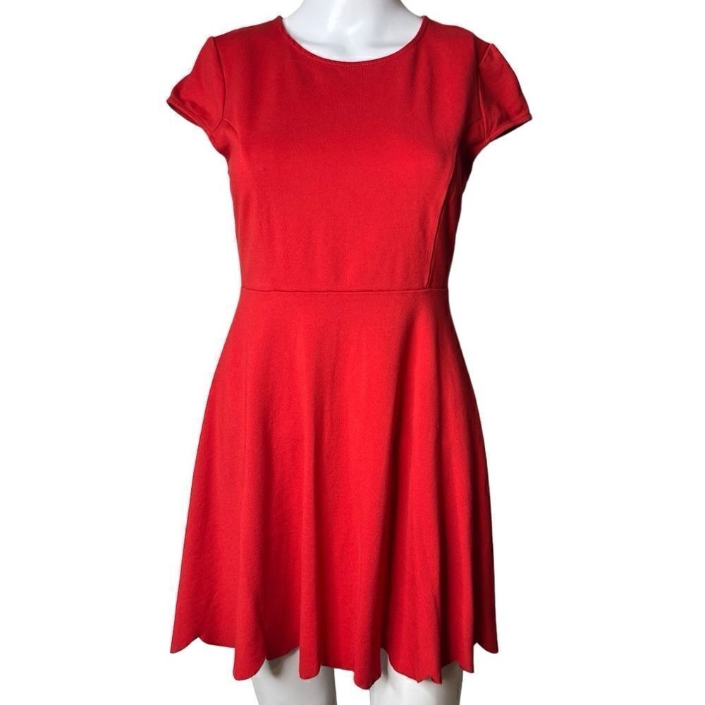 Lulu's Short Sleeve Scalloped Trim Mini Dress Red Size Medium